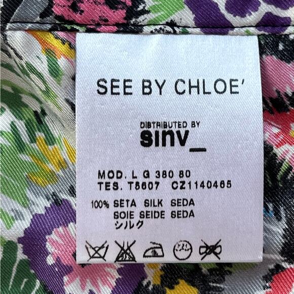 See By Chloe Silk Pleated Floral Mini Skirt Womens 8 Pockets Multicolored Luxury - Picture 7 of 12